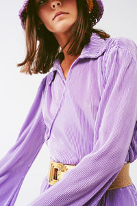 Q2 Women's Blouse Pleated Satin Wrap Top in lilac