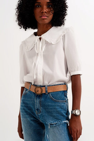 Q2 Women's Blouse Prairie Collar Blouse in White