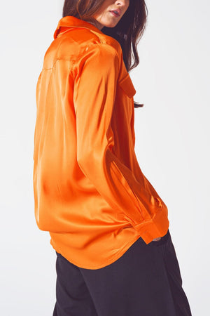 Q2 Women's Blouse Rayon Relaxed Shirt in Bright Orange