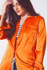 Q2 Women's Blouse Rayon Relaxed Shirt in Bright Orange