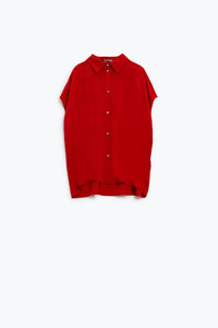 Q2 Women's Blouse Red Button Up Blouse With Polo Collar