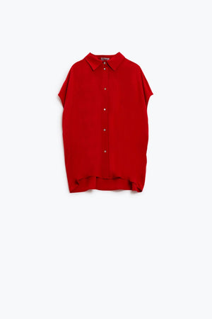 Q2 Women's Blouse Red Button Up Blouse With Polo Collar