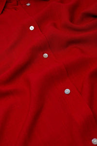 Q2 Women's Blouse Red Button Up Blouse With Polo Collar