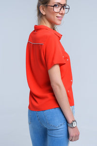 Q2 Women's Blouse Red shirt with heart embroidery