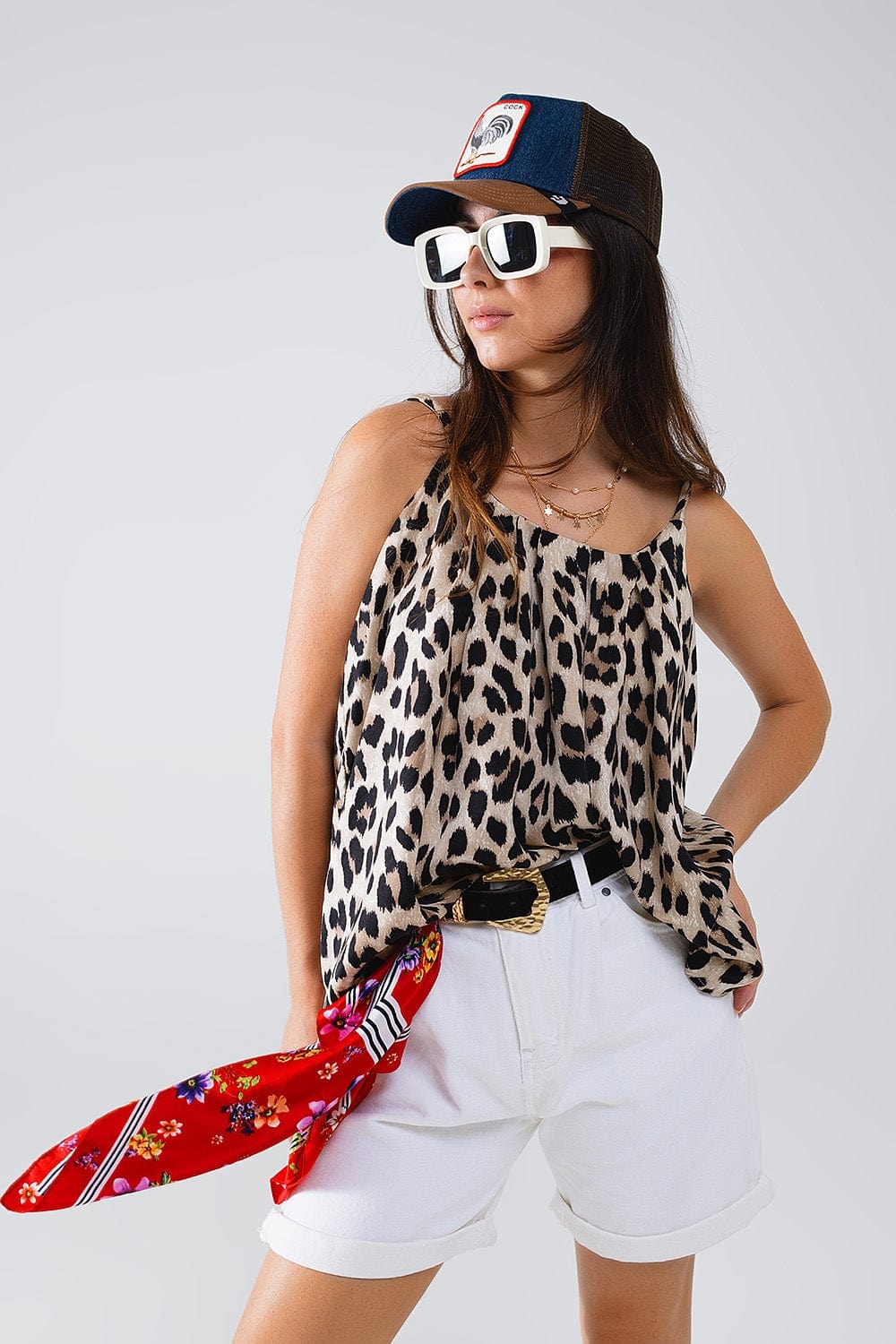 Q2 Women's Blouse Relaxed Cami Top In Leopard Print