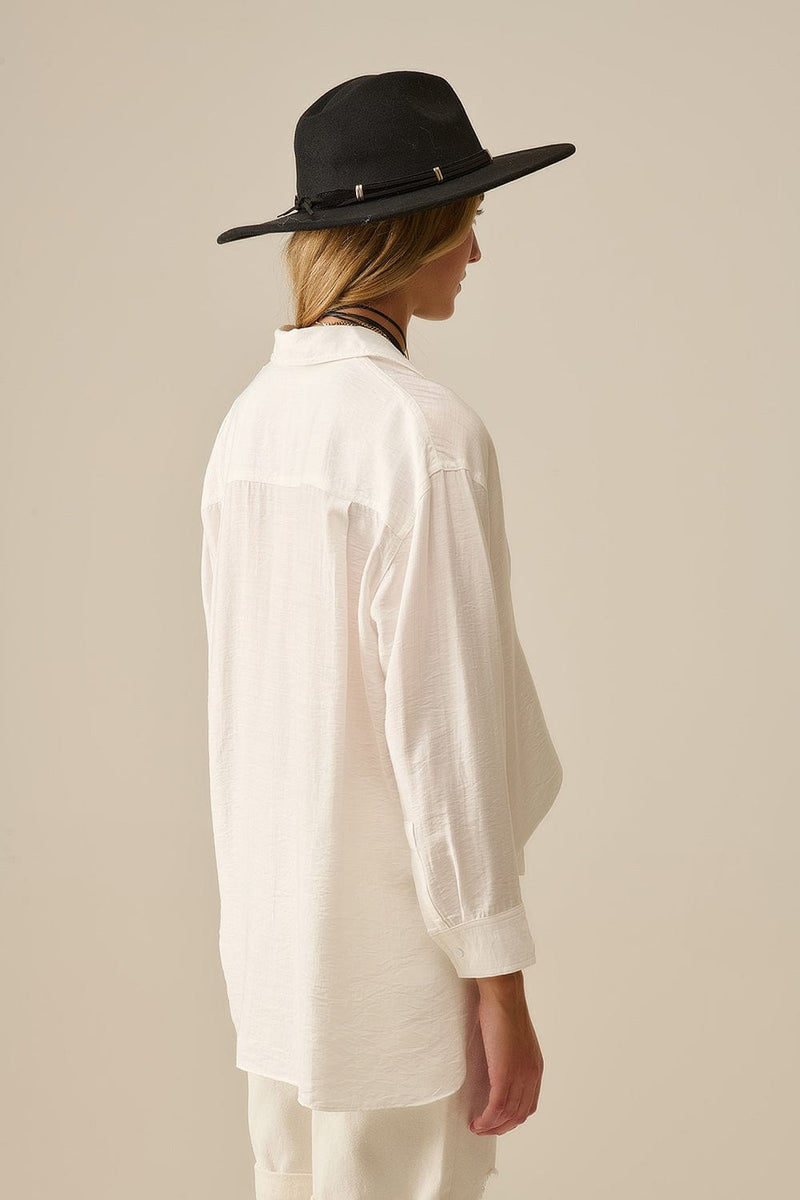 Q2 Women's Blouse Relaxed Fit Shirt Long Sleeves In White
