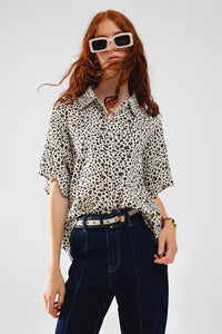 Q2 Women's Blouse Relaxed Oversized Leopard Print Short Sleeves Shirt