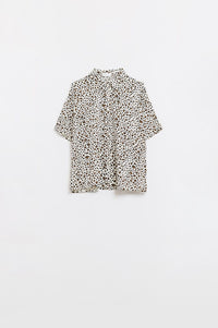 Q2 Women's Blouse Relaxed Oversized Leopard Print Short Sleeves Shirt