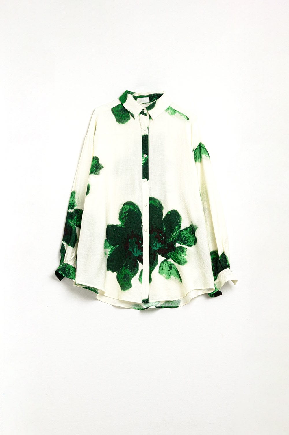 Q2 Women's Blouse Relaxed Shirt In With Big Flowers Print In Green