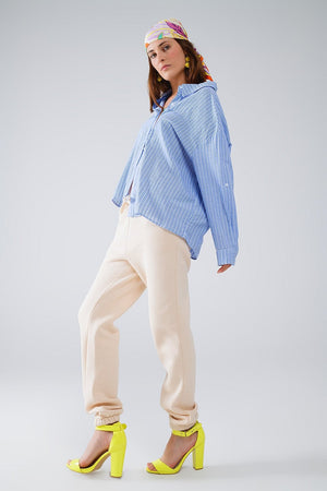 Q2 Women's Blouse Relaxed Thin Stripe Shirt In Blue