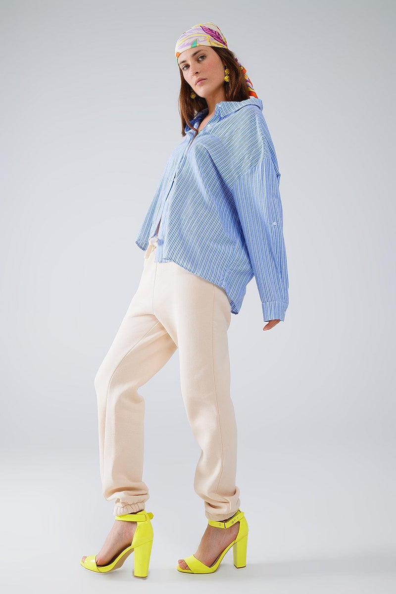 Q2 Women's Blouse Relaxed Thin Stripe Shirt In Blue