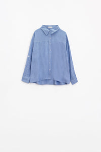 Q2 Women's Blouse Relaxed Thin Stripe Shirt In Blue