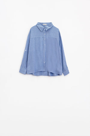 Q2 Women's Blouse Relaxed Thin Stripe Shirt In Blue