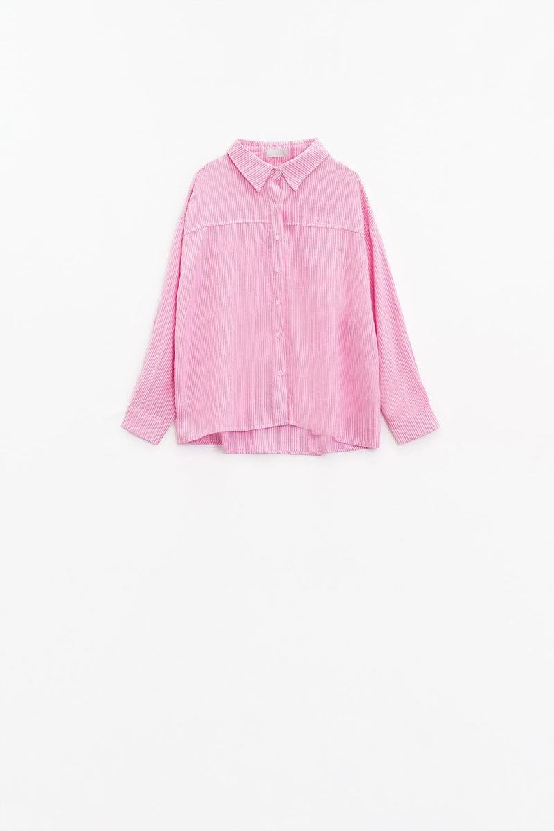 Q2 Women's Blouse Relaxed Thin Stripe Shirt In Pink