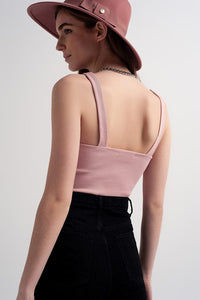 Q2 Women's Blouse Rib Crop Top in Pink Blush