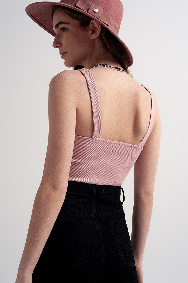 Q2 Women's Blouse Rib Crop Top in Pink Blush