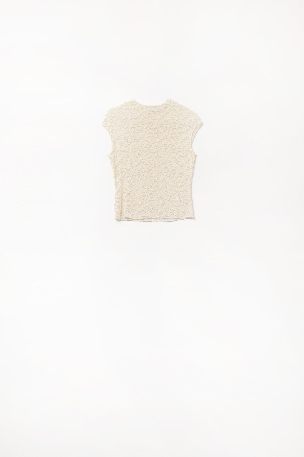 Q2 Women's Blouse Romantic Lace T-Shirt With Cap Sleeves In Beige
