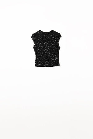 Q2 Women's Blouse Romantic Lace T-Shirt With Cap Sleeves In Black