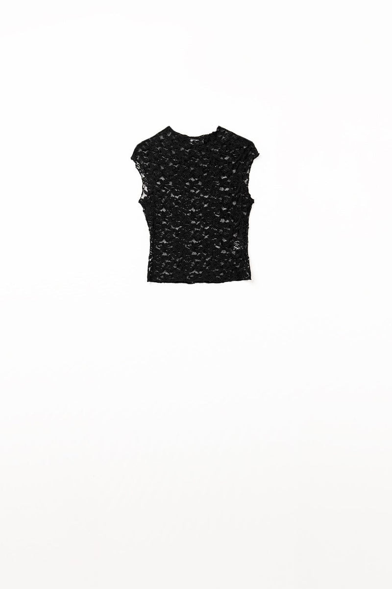 Q2 Women's Blouse Romantic Lace T-Shirt With Cap Sleeves In Black