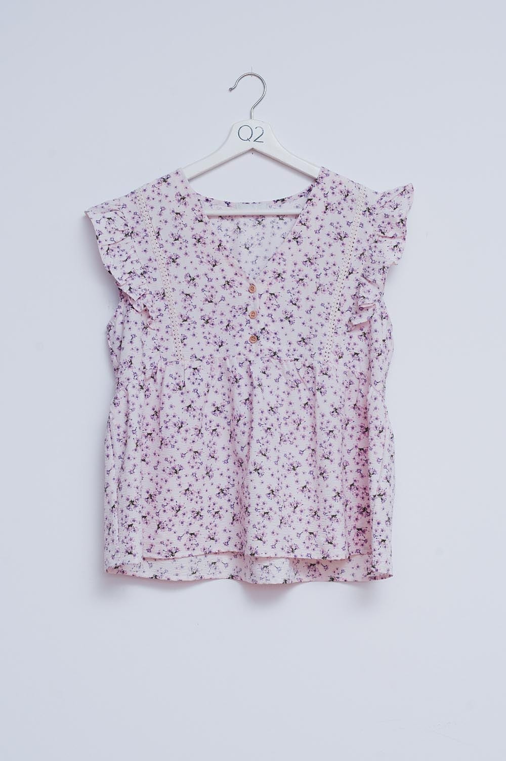 Q2 Women's Blouse Ruffle Detail Blouse in Lilac