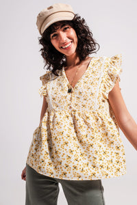 Q2 Women's Blouse Ruffle Detail Blouse in Yellow