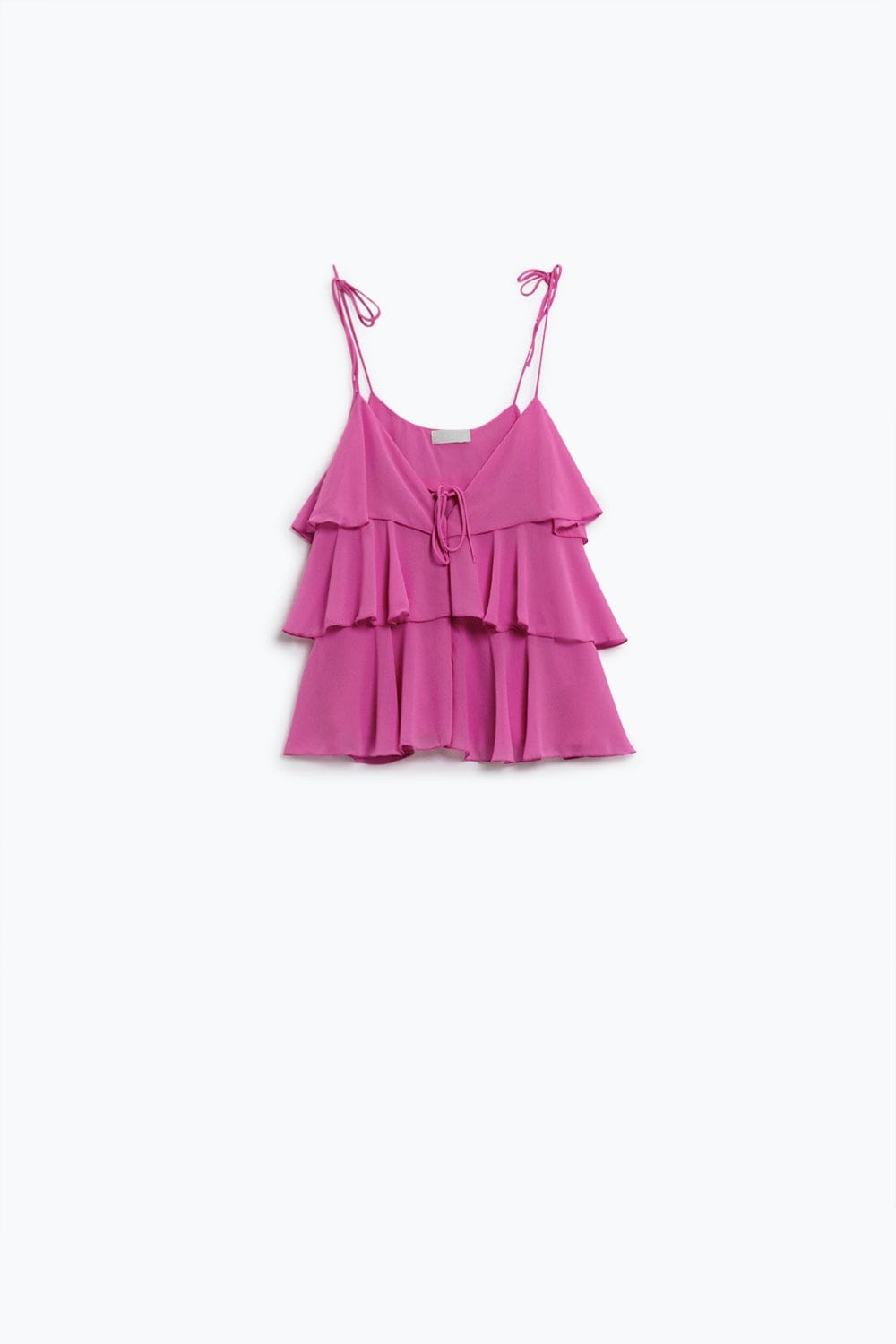 Q2 Women's Blouse Ruffle Top With Thin Straps In Fuchsia