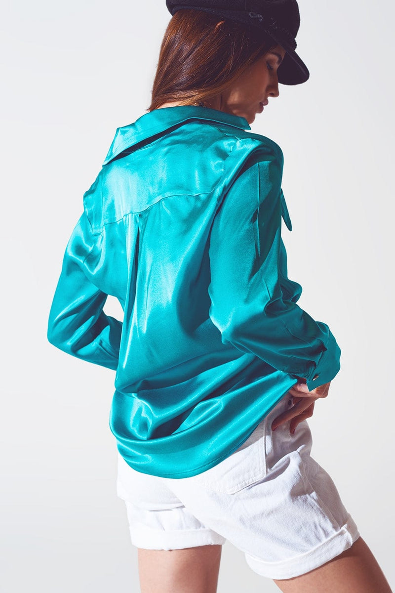 Q2 Women's Blouse Satin Blouse in Turquoise