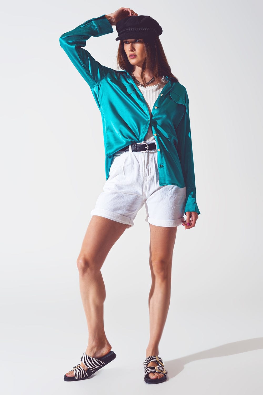 Q2 Women's Blouse Satin Blouse in Turquoise