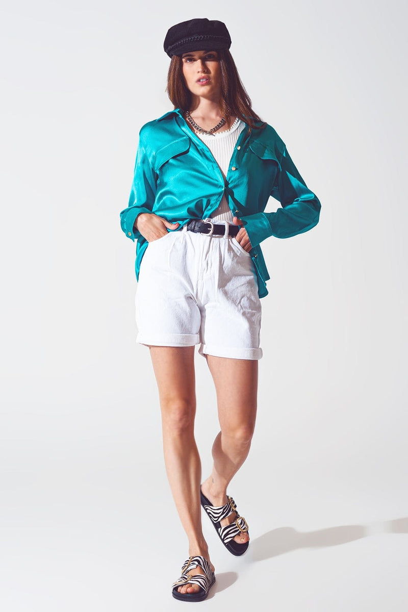 Q2 Women's Blouse Satin Blouse in Turquoise