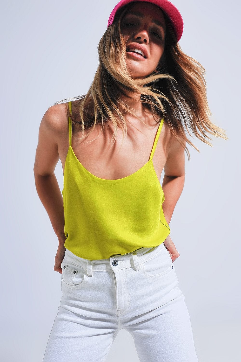 Q2 Women's Blouse Satin Cami in Green