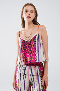 Q2 Women's Blouse Satin Multicolored Sleeveless Top With Abstract Print