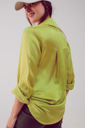 Q2 Women's Blouse Satin Shirt in Lime