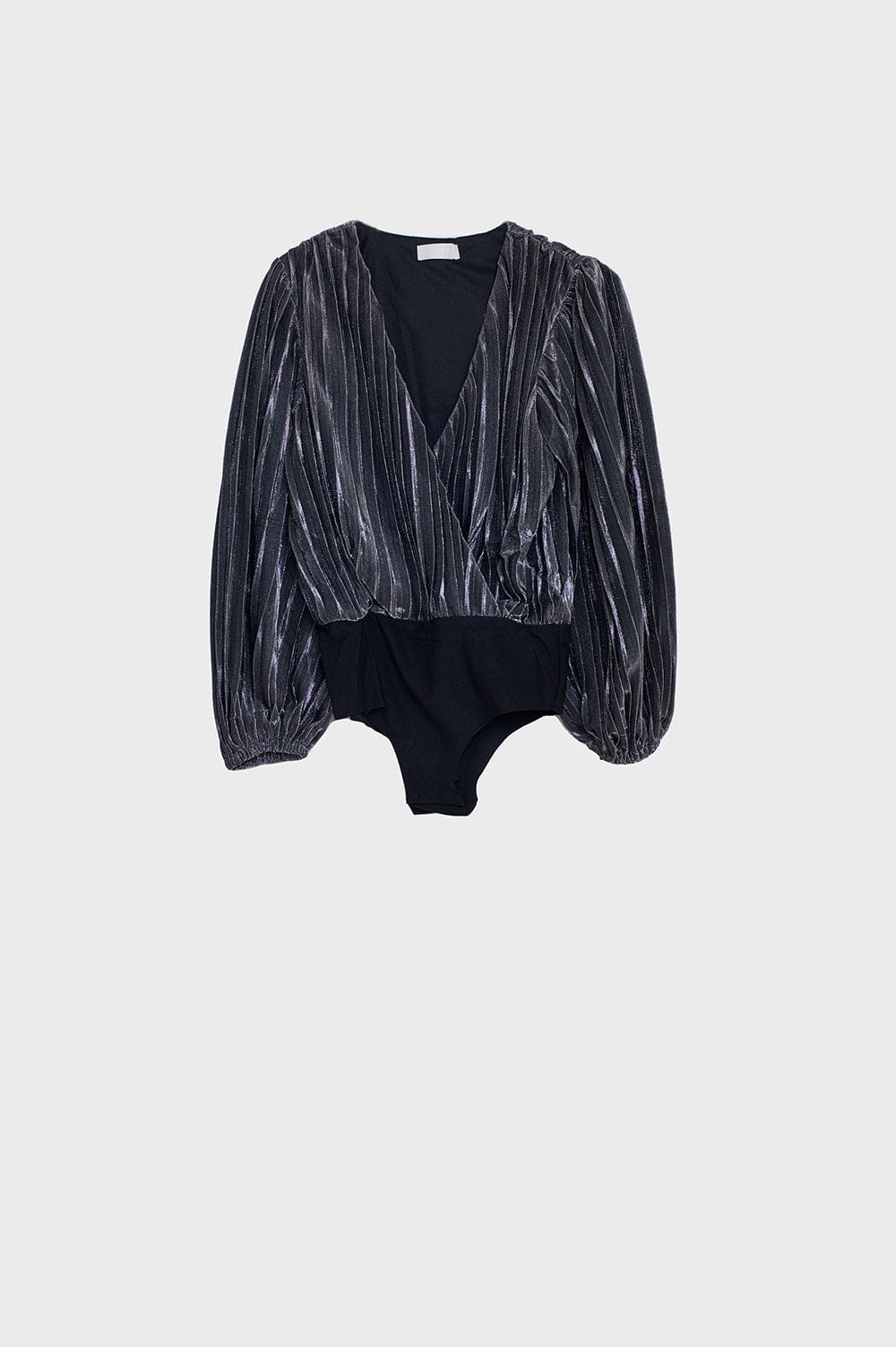Q2 Women's Blouse Shiny Glitter Body With Deep V-Neck In Silver