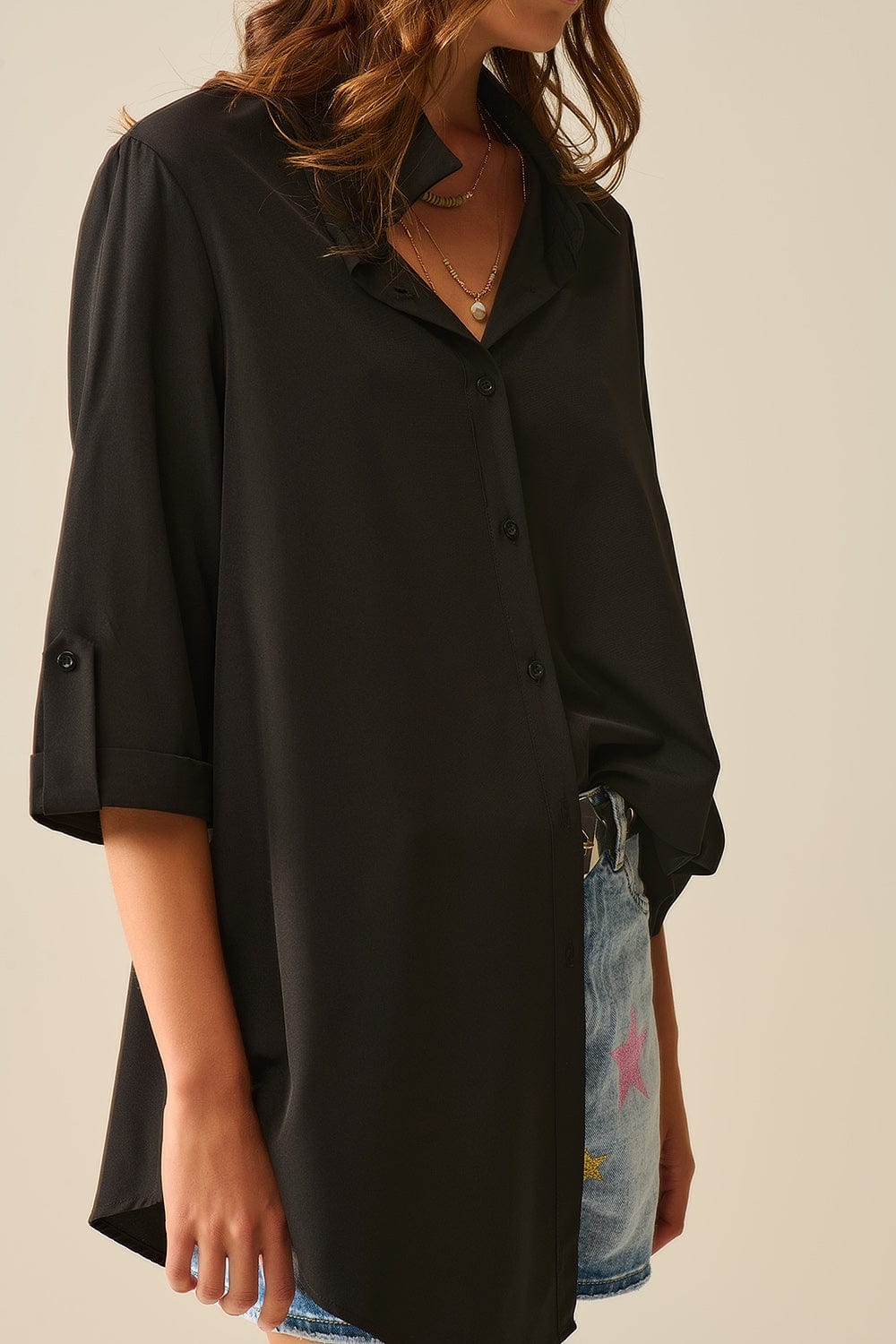 Q2 Women's Blouse Shirt Made Of Very Soft And Light Fabric In Black