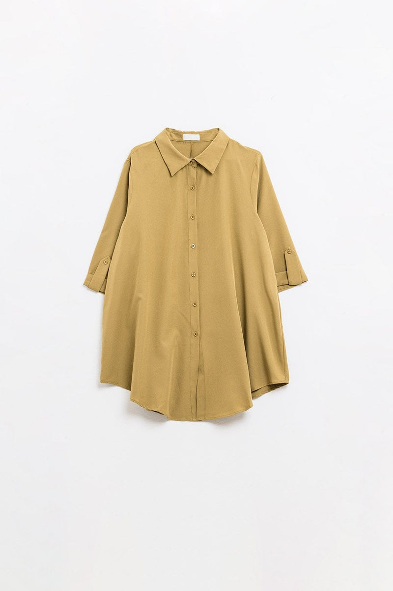 Q2 Women's Blouse Shirt Made Of Very Soft And Light Fabric In Camel