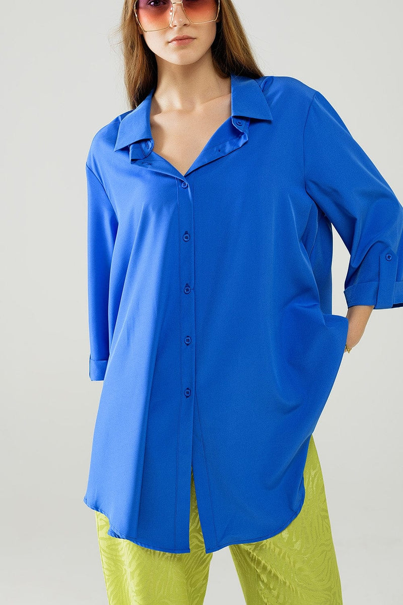 Q2 Women's Blouse Shirt Made Of Very Soft And Light Fabric In Electric Blue