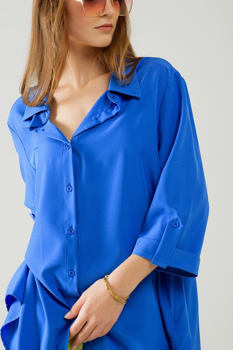 Q2 Women's Blouse Shirt Made Of Very Soft And Light Fabric In Electric Blue