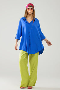 Q2 Women's Blouse Shirt Made Of Very Soft And Light Fabric In Electric Blue