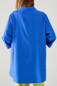 Q2 Women's Blouse Shirt Made Of Very Soft And Light Fabric In Electric Blue