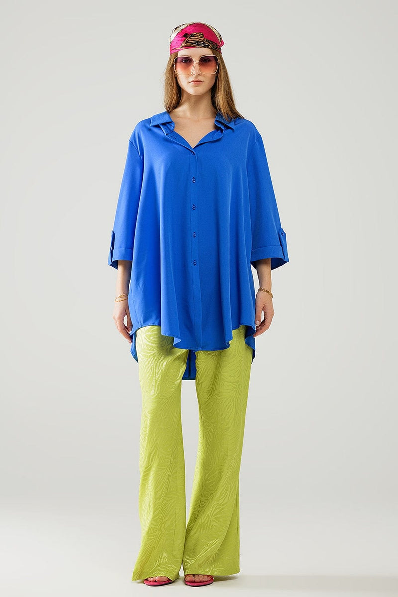 Q2 Women's Blouse Shirt Made Of Very Soft And Light Fabric In Electric Blue