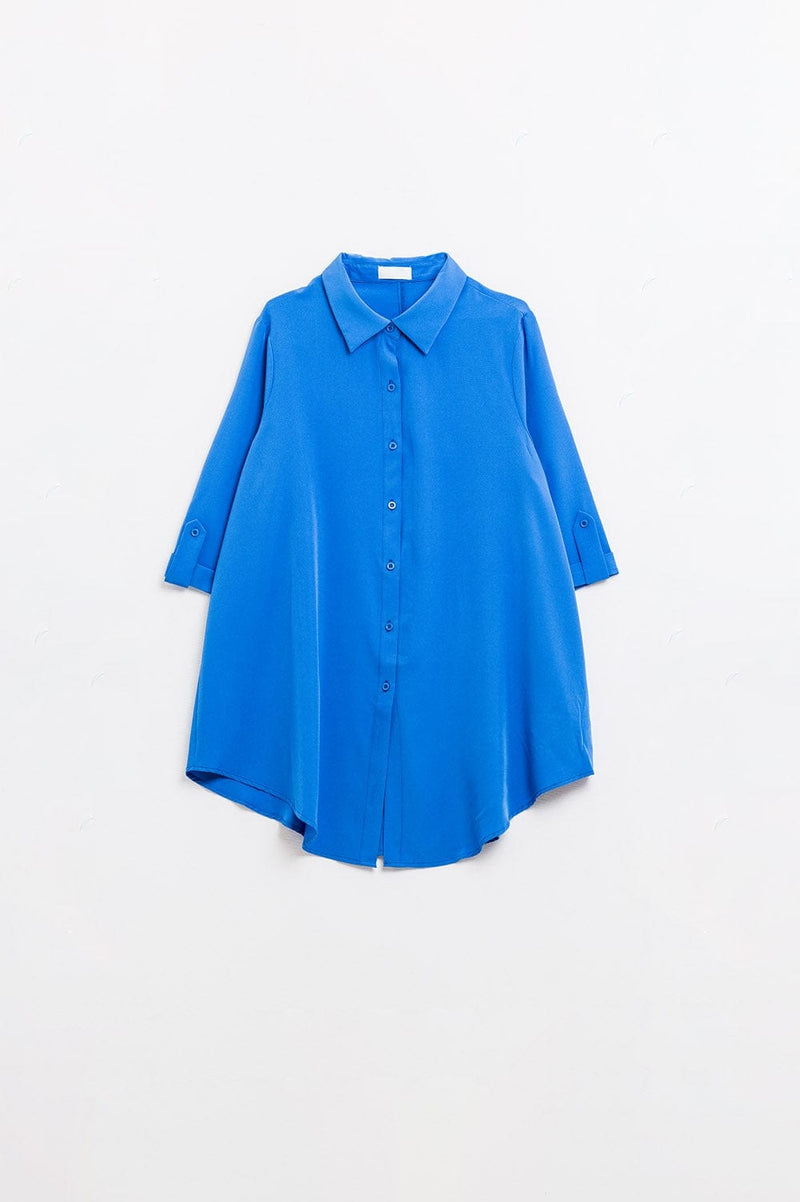 Q2 Women's Blouse Shirt Made Of Very Soft And Light Fabric In Electric Blue