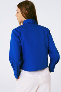 Q2 Women's Blouse Shirt With Fringe Strass Collar In Blue