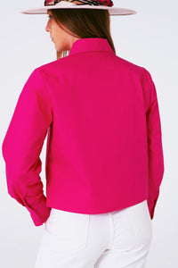 Q2 Women's Blouse Shirt With Fringe Strass Collar In Fuxia