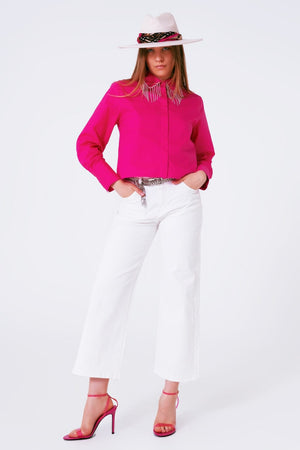 Q2 Women's Blouse Shirt With Fringe Strass Collar In Fuxia