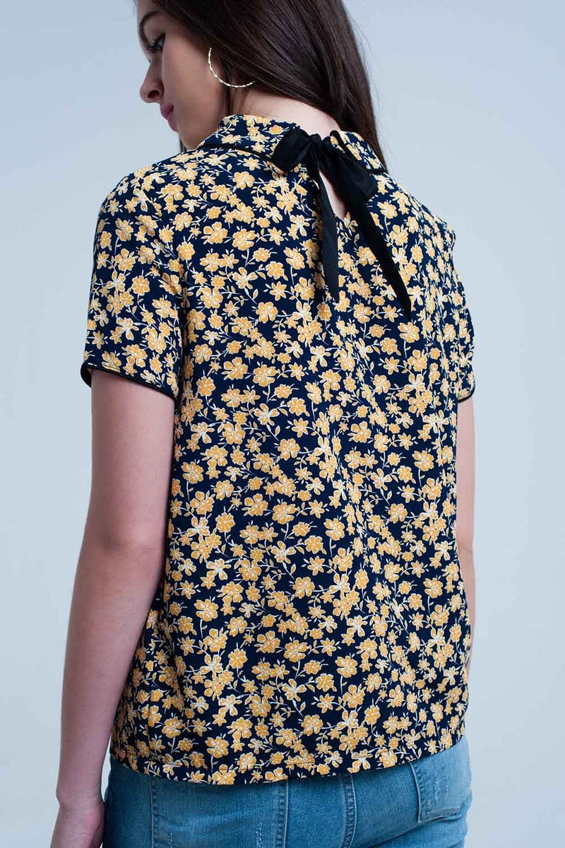 Q2 Women's Blouse Shirt with yellow flowers print