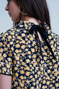 Q2 Women's Blouse Shirt with yellow flowers print