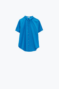 Q2 Women's Blouse Short Sleeve Relaxed Button Up Shirt In Blue