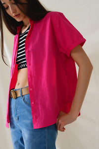 Q2 Women's Blouse Short Sleeve Relaxed Button Up Shirt In Fuchsia