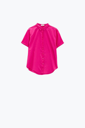 Q2 Women's Blouse Short Sleeve Relaxed Button Up Shirt In Fuchsia