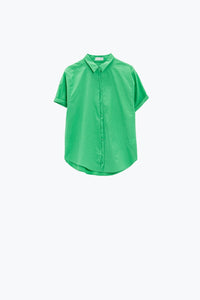 Q2 Women's Blouse Short Sleeve Relaxed Button Up Shirt In Green